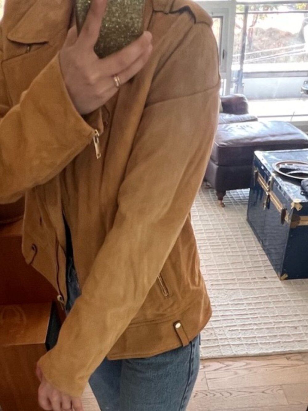 Massimo Dutti Goat Suede Moto Jacket Camel Tan Leather Size M - Picture 16 of 16